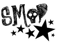 SMAP in all black text with a skull in place of the A. There are 6 black stars of various sizes below.