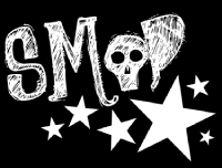 SMAP in all white text with a skull in place of the A. There are 6 white stars of various sizes below.